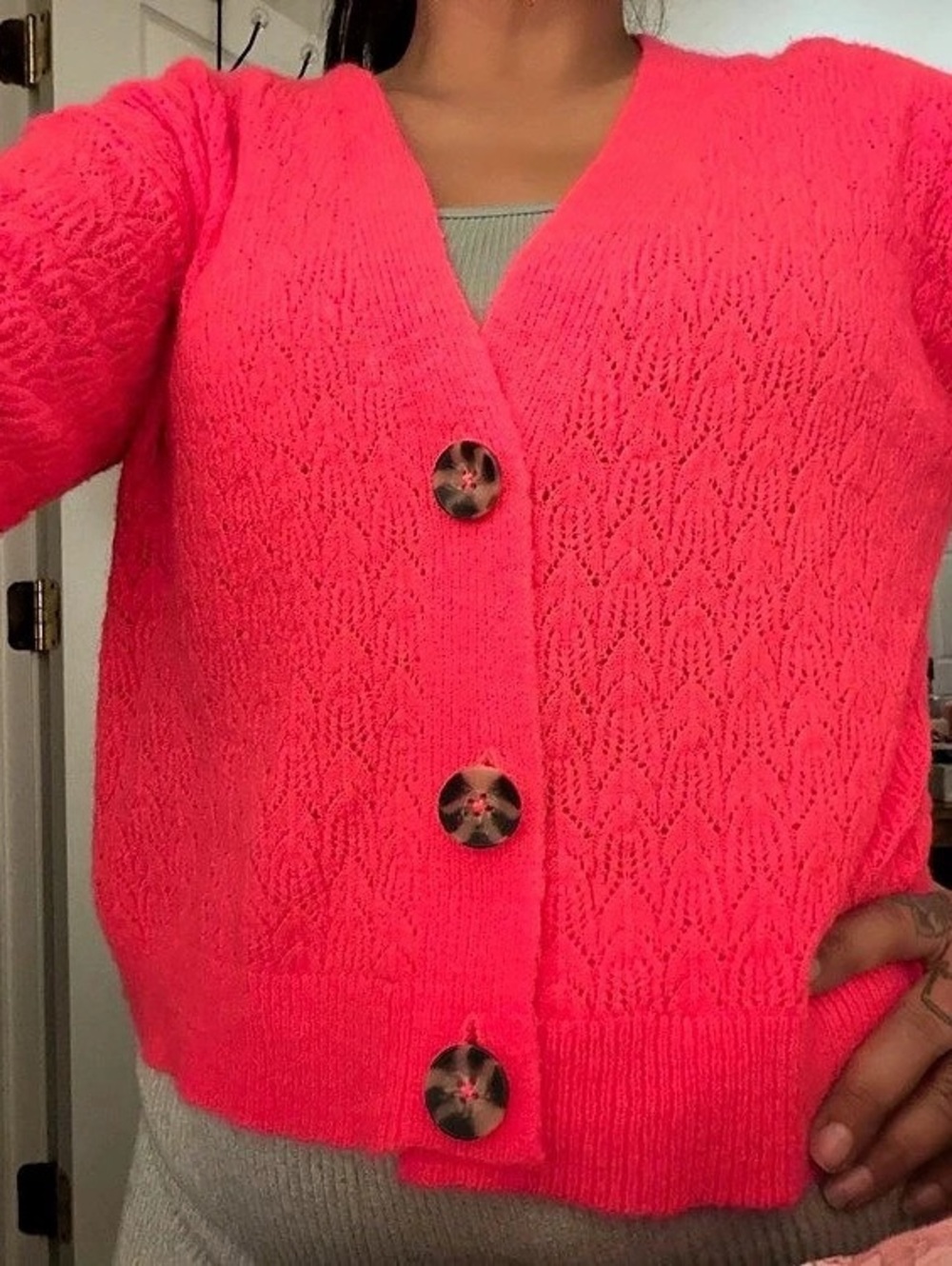 Volcom Cable Knit Cardigan in Pink Like New